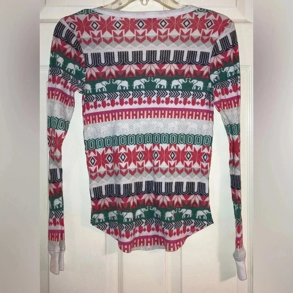 Woman IVORY ELLA green Red White Celeste Fair Isle Christmas Pajama Shirt XS top - Picture 3 of 4